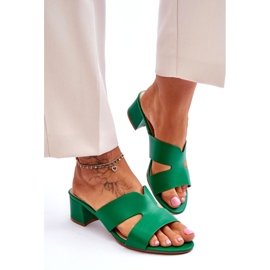 Joia Classic Low Heel Leather Sandals Miley Green 3