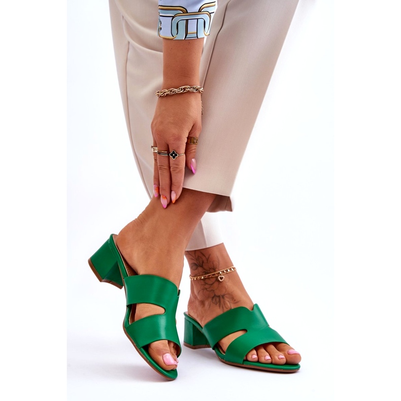 Joia Classic Low Heel Leather Sandals Miley Green 2