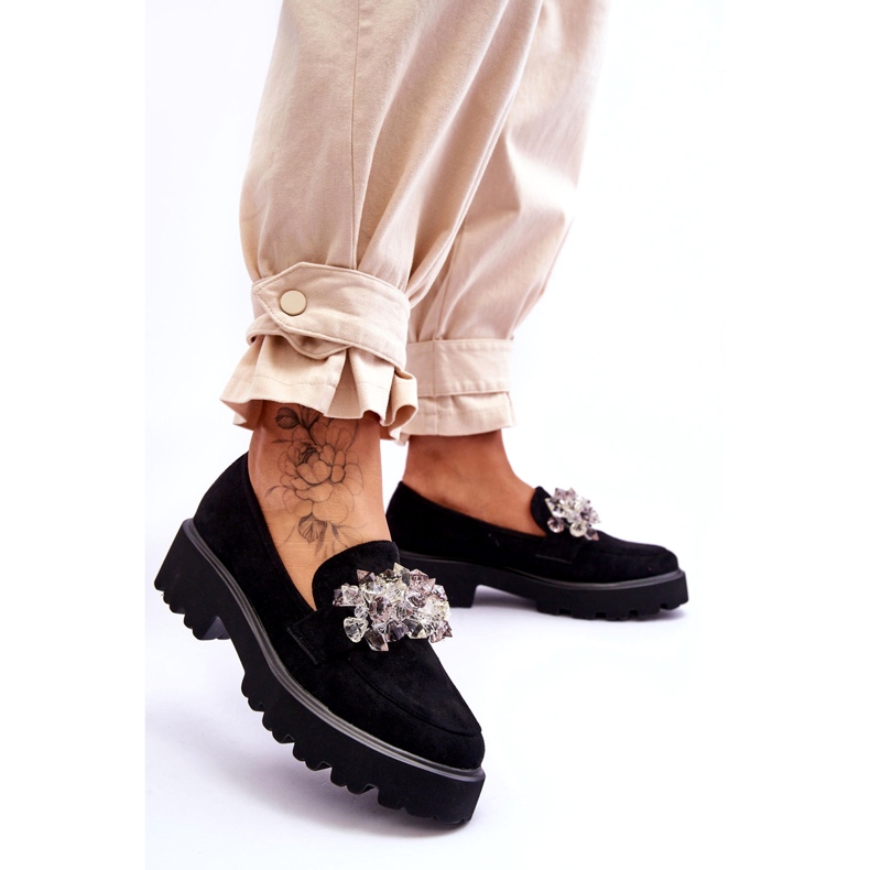 FB2 Women's Embellished Platform Loafers Black Brenda 2