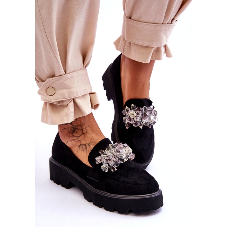 FB2 Women's Embellished Platform Loafers Black Brenda 3