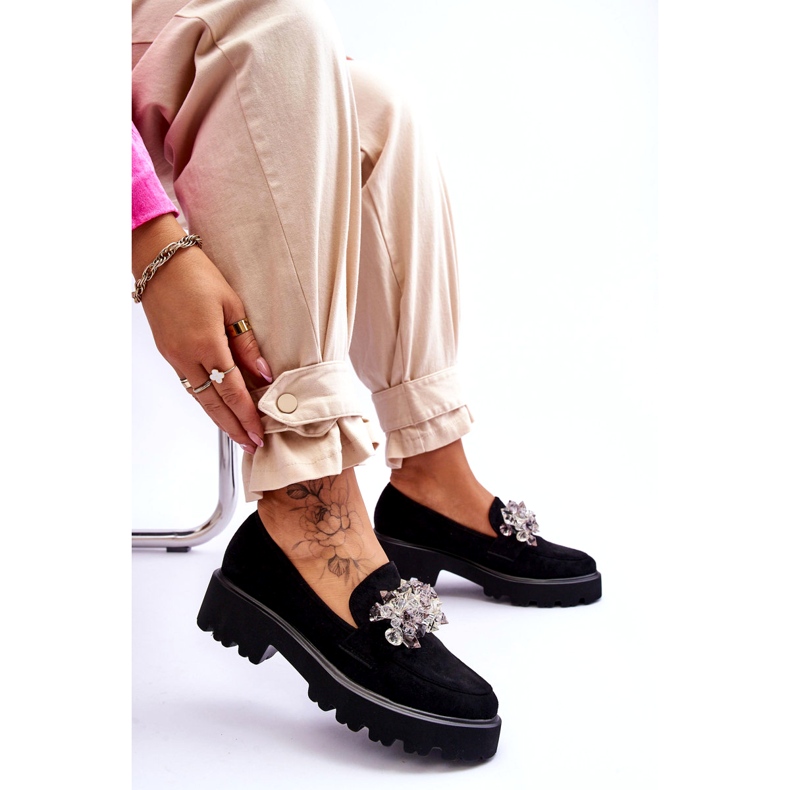 FB2 Women's Embellished Platform Loafers Black Brenda 5