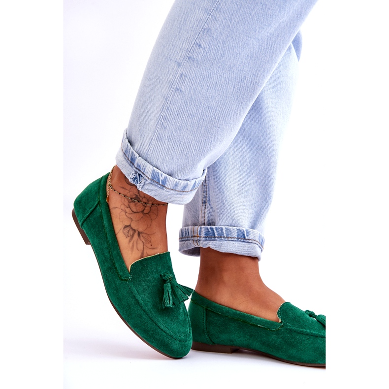 Belluci Suede Classic Loafers With Fringes Green Averil 3