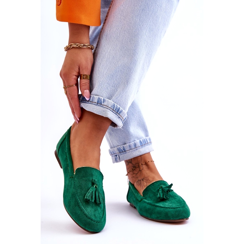 Belluci Suede Classic Loafers With Fringes Green Averil 2