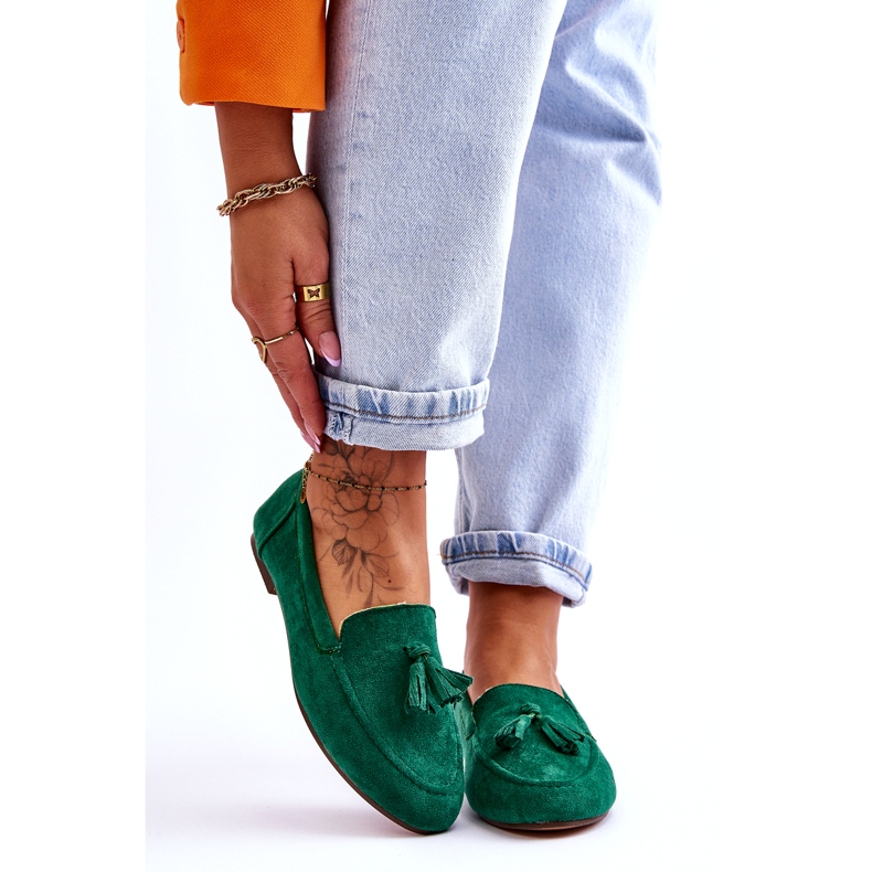 Belluci Suede Classic Loafers With Fringes Green Averil 1