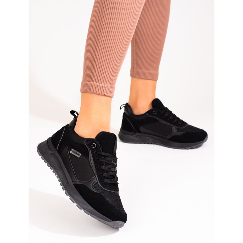 Women's Shelovet black suede sneakers 1