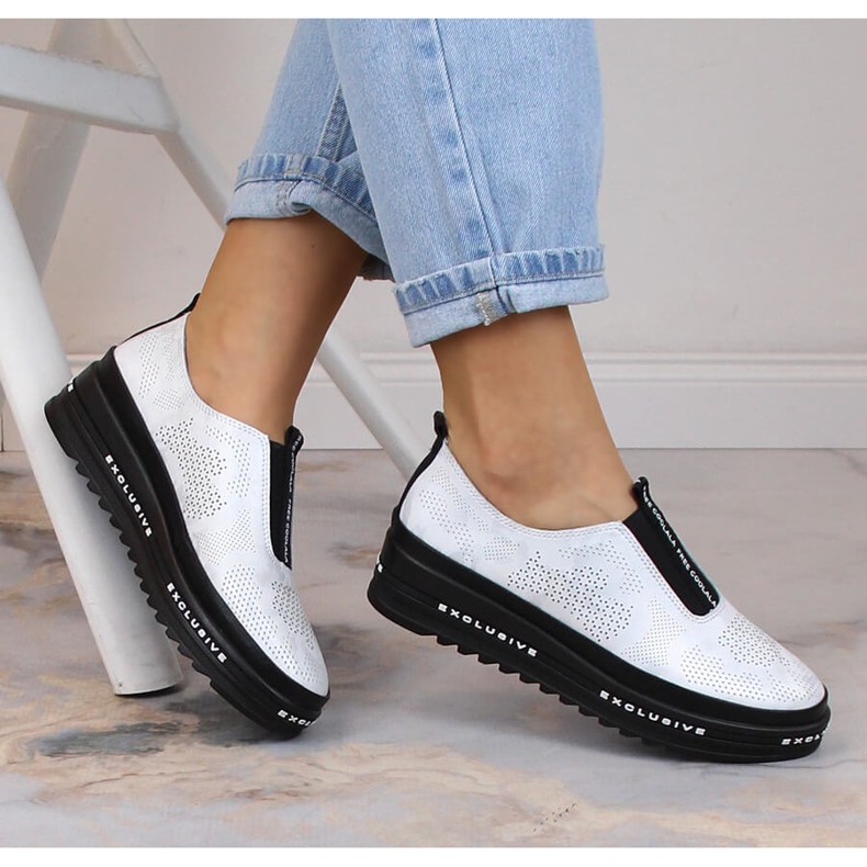 Leather comfortable slip-on shoes openwork silver S.Barski LR29089 1