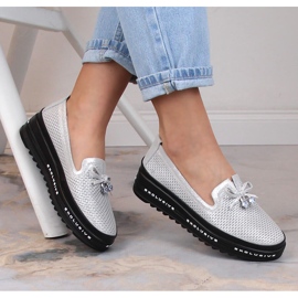 Leather comfortable women's slip-on shoes silver S.Barski AL22400 1