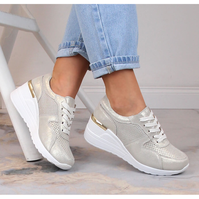 Leather comfortable wedge shoes gold S.Barski LR29525 golden 1