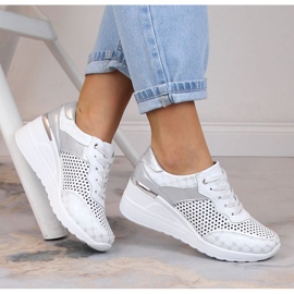 Leather comfortable openwork wedge shoes white S.Barski LR29587 1