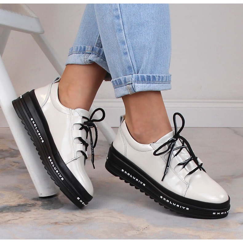 Leather lacquered comfortable shoes on the beige platform S.Barski LR29592 1