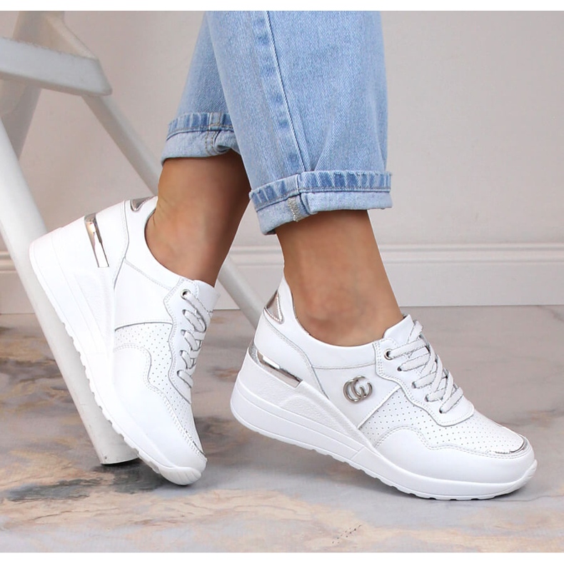Leather comfortable women's wedge shoes white sneakers S.Barski LR29169 1