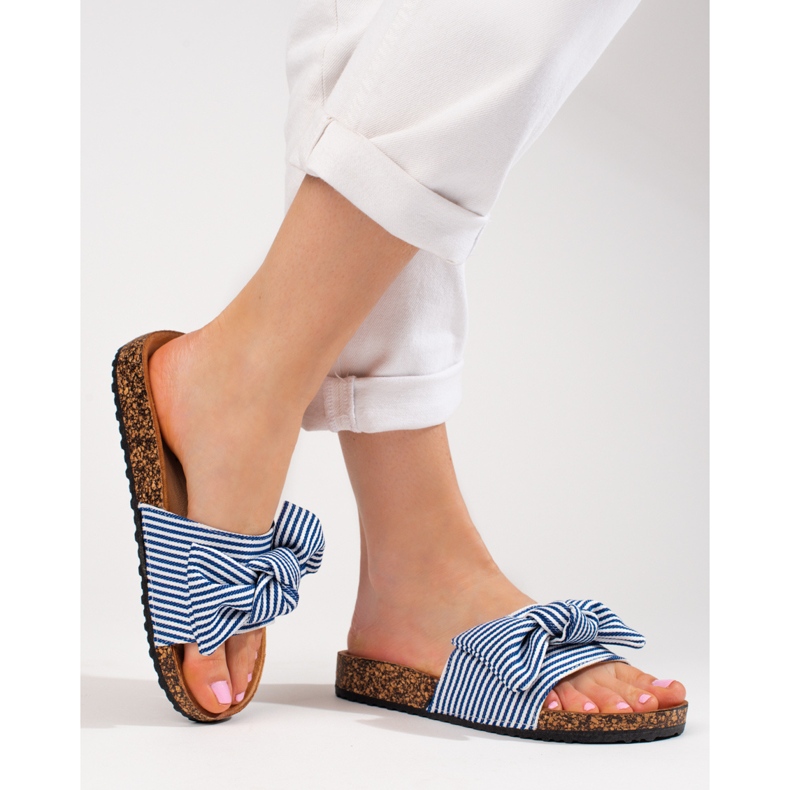 Women's striped slippers white blue Vinceza 2