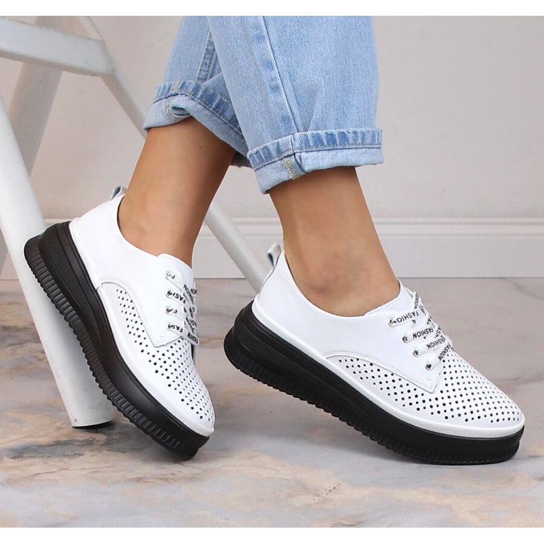 Leather comfortable openwork women's shoes white Artiker 52C1992 1