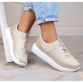 Women's leather sports shoes on the beige platform Artiker 52C1384 1
