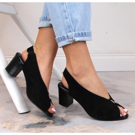 M. DASZYŃSKI Women's black suede slip-on sandals M.Daszyński SA169-6 1
