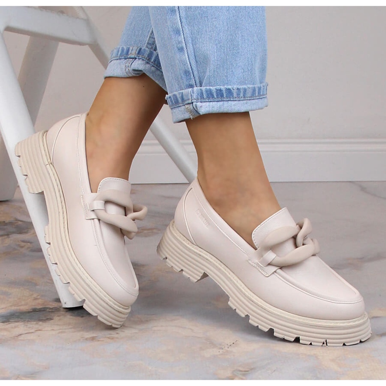 Big Star high heels and platform loafers with a chain beige LL274581 1