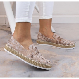 Comfortable women's openwork pink gold slip-on shoes Rieker L7852-31 golden 1 Comfortable women's openwork pink gold slip-on shoes Rieker L7852-31 golden 1