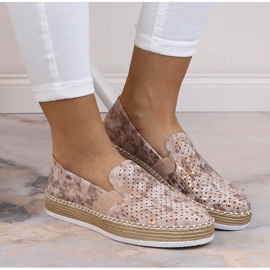 Comfortable women's openwork pink gold slip-on shoes Rieker L7852-31 golden 2