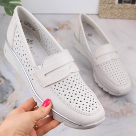 Women's leather openwork wedge shoes Rieker N3356-80 white 2