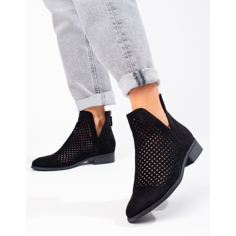 W. Potocki Women's spring openwork boots Potocki black suede 1