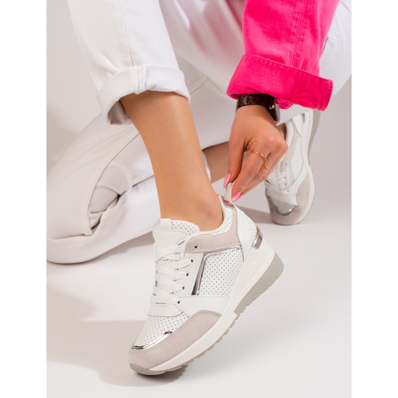 Shelovet women's white wedge sneakers 1