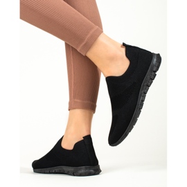 Shelovet black openwork fabric sports shoes 1