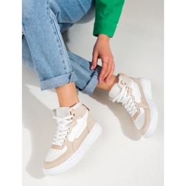 Women's high-top sneakers Shelovet beige and white 1