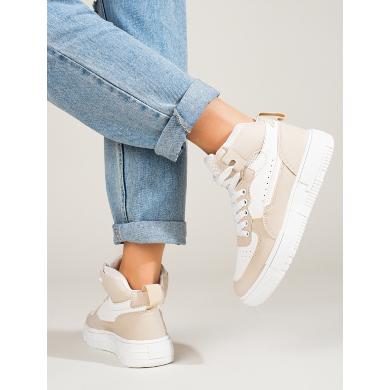 Women's high-top sneakers Shelovet beige and white 2