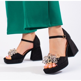 Shelovet beaded black block heel sandals 2
