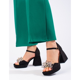 Shelovet beaded black block heel sandals 1