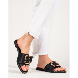 Black elegant slides with a Shelovet buckle 2