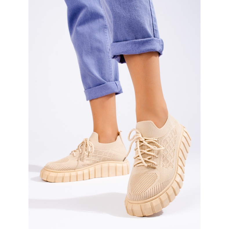 Women's beige Shelovet fabric sports shoes 2 Women's beige Shelovet fabric sports shoes 2