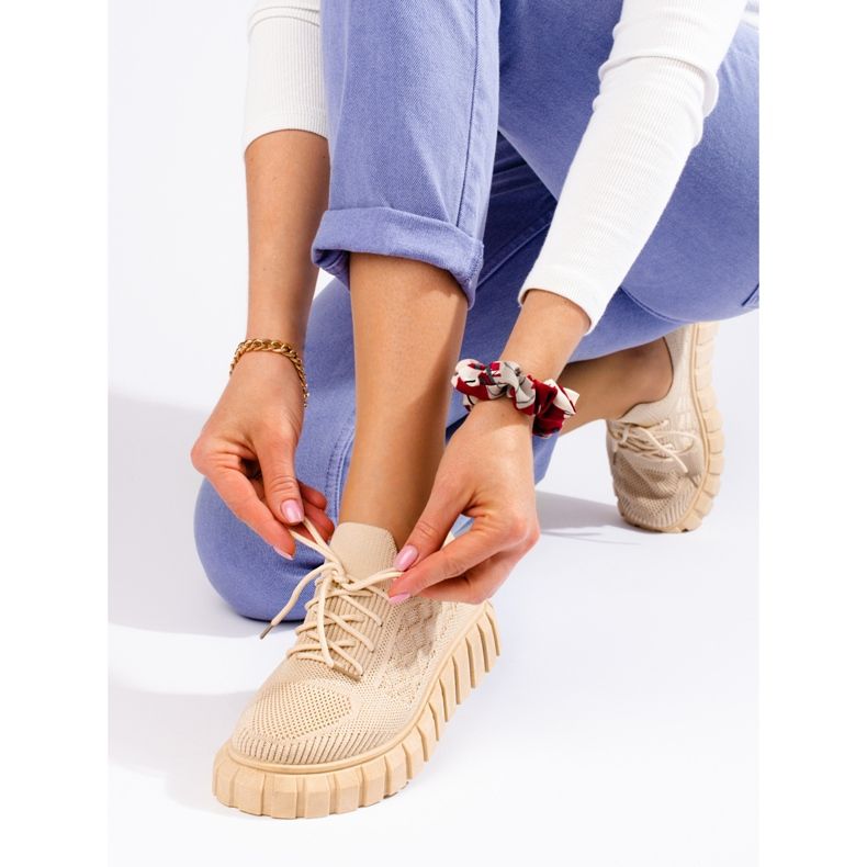 Women's beige Shelovet fabric sports shoes 1 Women's beige Shelovet fabric sports shoes 1