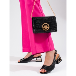 Black sandals with a low decorative heel from Vinceza 1