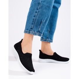 Black fabric slip-on shoes with studs from Shelovet 1