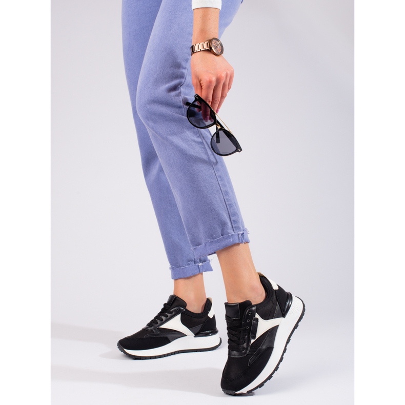 Women's black Shelovet high platform sports shoes 1