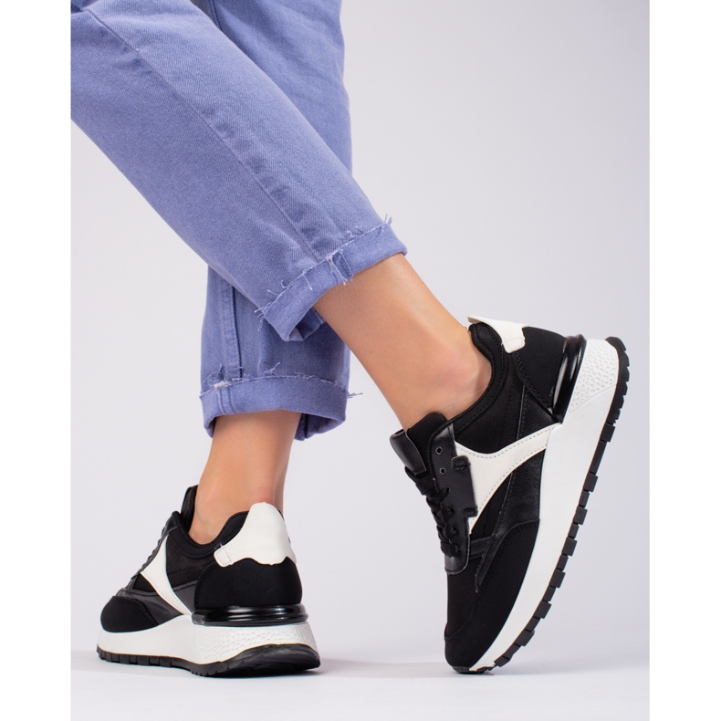 Women's black Shelovet high platform sports shoes 2