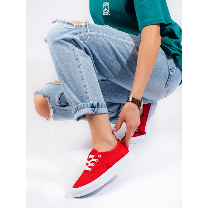 Classic lace-up sneakers for women Shelovet red 1