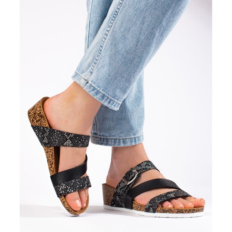 W. Potocki Women's slippers with a low wedge black Potocki 1