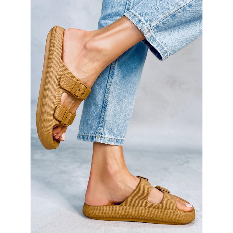 Aryn Khaki Rubber Slides brown 2