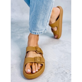 Aryn Khaki Rubber Slides brown 1