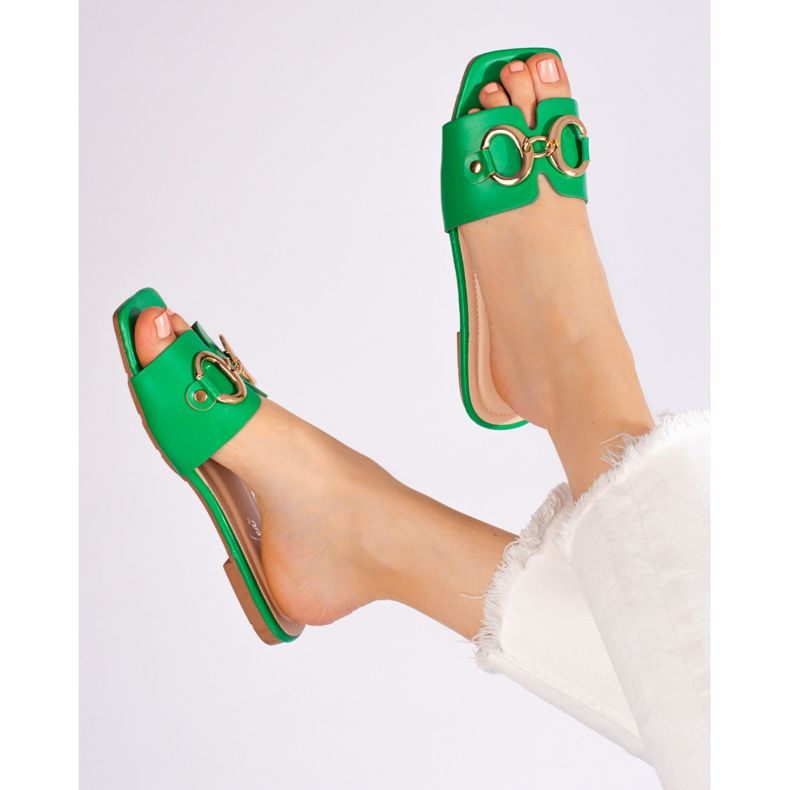 Elegant green slides with Shelovet buckle 1