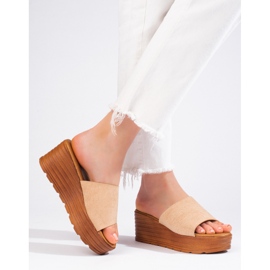 Women's beige Shelovet suede wedge slippers 1 Women's beige Shelovet suede wedge slippers 1