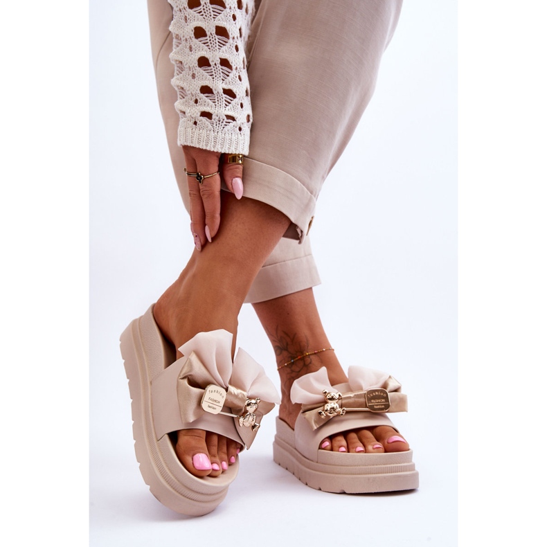 PE1 Slippers With Bow And Decorative Teddy Beige Suzy 2