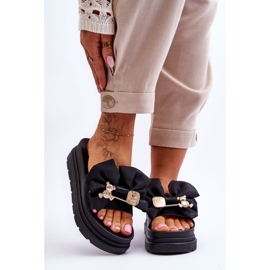 PE1 Slippers With A Bow And A Decorative Teddy Bear Black Suzy 2