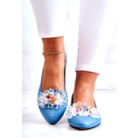 Alberto Violli Women's leather ballerinas with decoration blue 3