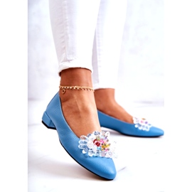 Alberto Violli Women's leather ballerinas with decoration blue 4