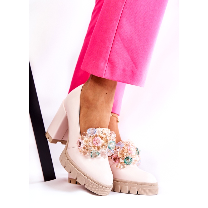 PA2 Elegant Pumps With Ornament Plain Light Pink Caterine 3