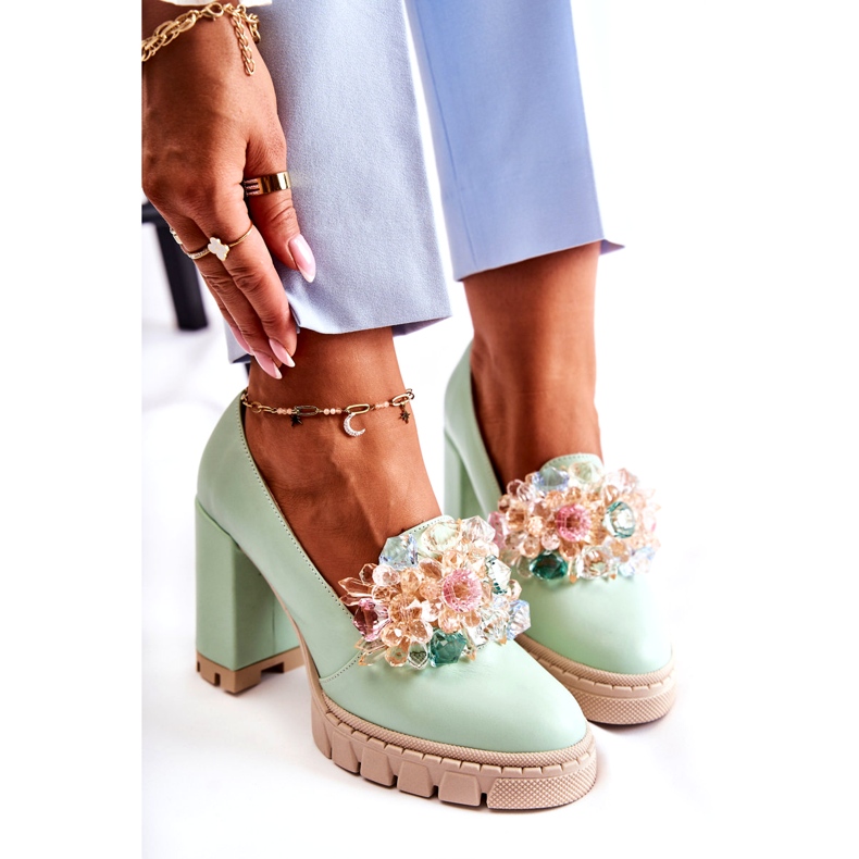 Inna Women's pumps with a smooth green ornament 4