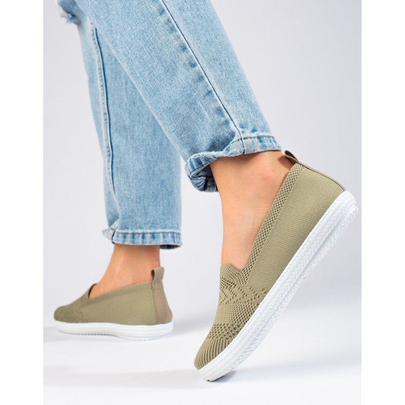 Women's textile slip-on sneakers Shelovet green 1